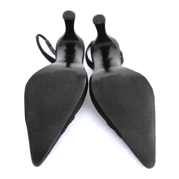 KAREN SCOTT Black Satin Pointed Toe Sling Back Heels w/ Rhinestone Detail Sz 7 - Picture 10 of 10